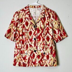 Chicos Blazer Womens‎ Sz 1 Gorgeous Red Orange Linen Blend Sleeve Button Jacket